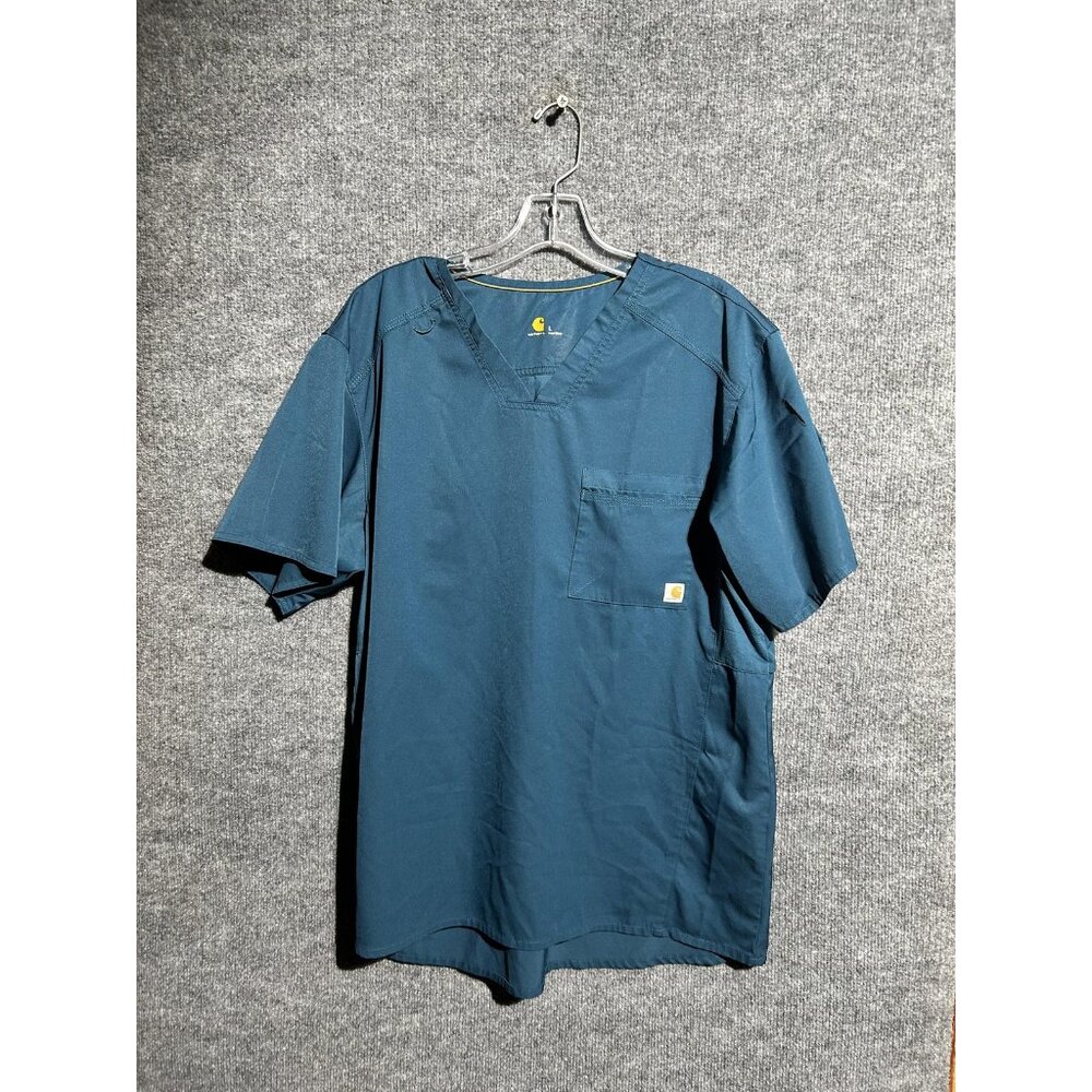 Carhartt Scrub Shirt Mens Large Blue V-Neck Short Sleeve Nursing Work Top